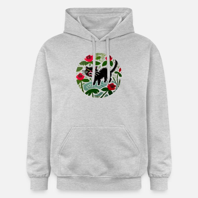 Chat noir et coquelicots - Sweat à capuche Softstyle® Gildan Unisexe - gris clair chiné