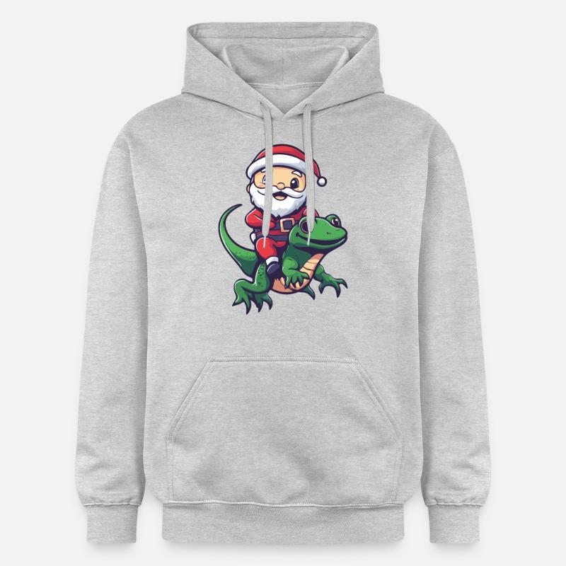 Lézard Père Noël Dessin animé - Sweat à capuche Softstyle® Gildan Unisexe - gris clair chiné