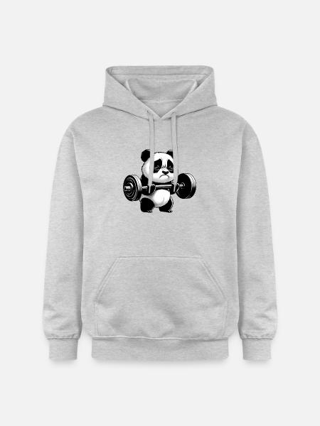 Funny panda doing strength training - Gildan Unisex Softstyle® Midweight Hoodie - light heather grey