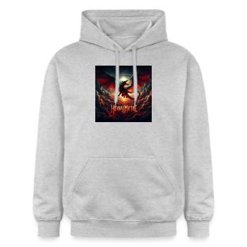 Heavy Metal Drache - Gildan Unisex Softstyle® Midweight Hoodie - Hellgrau meliert - Vorne - Liana (172cm) & Jaron (178cm)