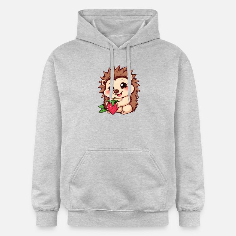 Hérisson mignon tient une fraise mûre - Sweat à capuche Softstyle® Gildan Unisexe - gris clair chiné