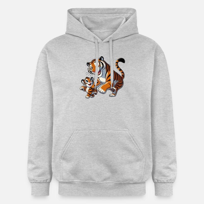 Mère tigre avec jeune gambadant - Sweat à capuche Softstyle® Gildan Unisexe - gris clair chiné