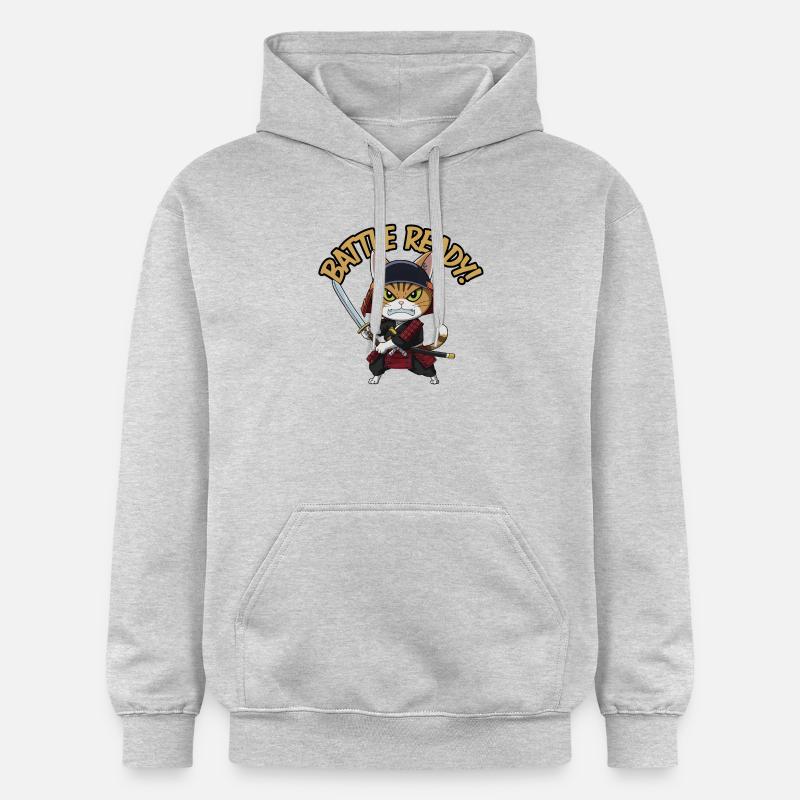 Chat samouraï - Sweat à capuche Softstyle® Gildan Unisexe - gris clair chiné