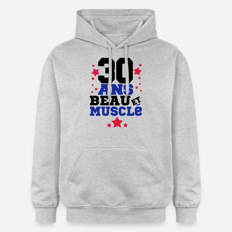 30 ANS BEAU ET MUSCLé,citations,message - Sweat à capuche Softstyle® Gildan Unisexe - gris clair chiné