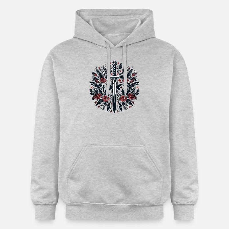 Une épée parmi les fleurs - Sweat à capuche Softstyle® Gildan Unisexe - gris clair chiné