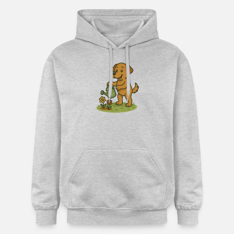 Chien joyeux arrosant les fleurs - Sweat à capuche Softstyle® Gildan Unisexe - gris clair chiné