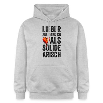 LIEBER SOLIDARISCH - Gildan Unisex Softstyle® Midweight Hoodie - Hellgrau meliert - Vorne - Liana (172cm) & Jaron (178cm)