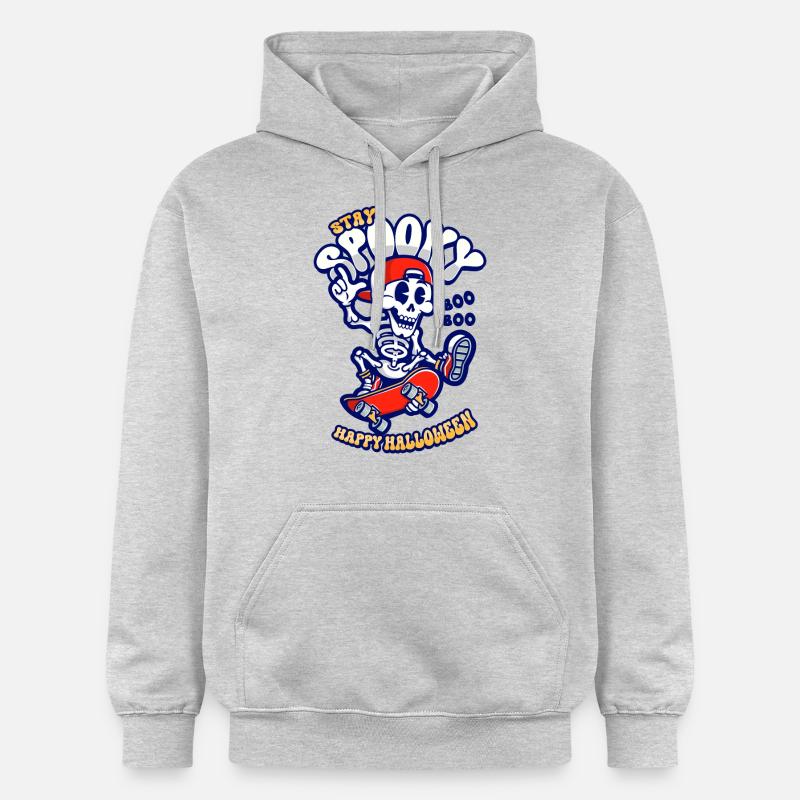 Halloween Skeleton Rides Skateboard - Sweat à capuche Softstyle® Gildan Unisexe - gris clair chiné