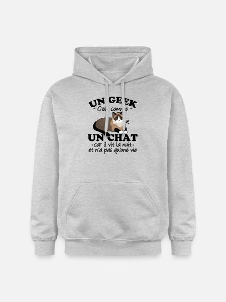 Geek et chat - Sweat à capuche Softstyle® Gildan Unisexe - gris clair chiné