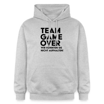 Braut Support JGA Team Game Over - Gildan Unisex Softstyle® Midweight Hoodie - Hellgrau meliert - Vorne - Liana (172cm) & Jaron (178cm)