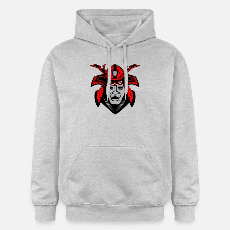 Düsteres Samurai-Gesicht mit Helm - Gildan Unisex Softstyle® Midweight Hoodie - Hellgrau meliert