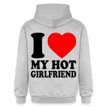 I love my girlfriend - Gildan Unisex Softstyle® Midweight Hoodie - Hellgrau meliert - Hinten - Liana (172cm)