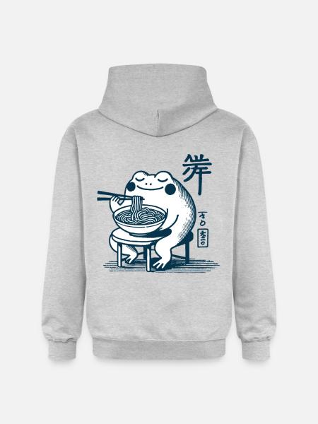 Kawaii Frog with Ramen Noodles Ukiyo-e Japanese - Gildan Unisex Softstyle® Midweight Hoodie - light heather grey