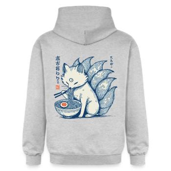 Kitsune Ramen Nudeln Kawaii Japan Retro Ukiyo-e - Gildan Unisex Softstyle® Midweight Hoodie - Hellgrau meliert - Hinten - Liana (172cm)