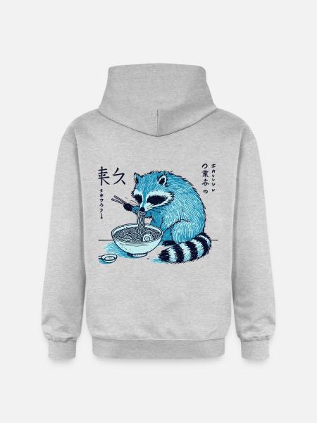 Raccoon njuter av ramennudlar i retrostil - Gildan luvtröja unisex Softstyle® Midweight - ljusgråmelerad