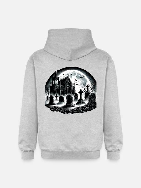 Moonlit Gothic Graveyard: Eerie Night Scene - Gildan Unisex Softstyle® Midweight Hoodie - light heather grey