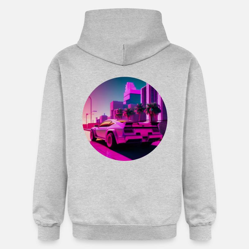 Rétro Wave Supercar Vaporwave - Sweat à capuche Softstyle® Gildan Unisexe - gris clair chiné