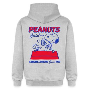 Peanuts Social Club Design Mit Snoopy - Gildan Unisex Softstyle® Midweight Hoodie - Hellgrau meliert - Hinten - Liana (172cm)