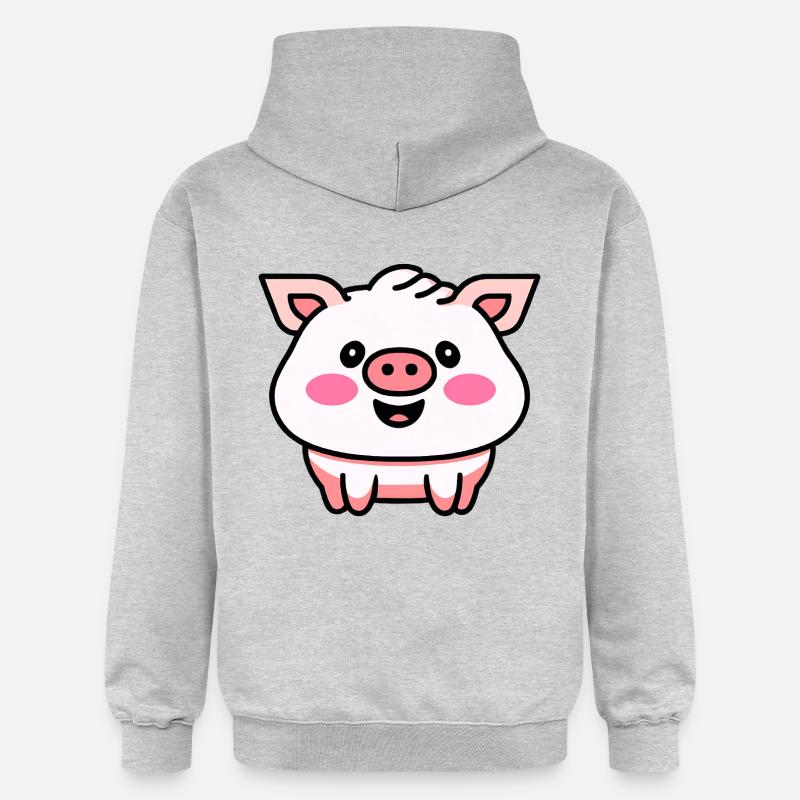 Mignon cochon qui rit Kawaii - Sweat à capuche Softstyle® Gildan Unisexe - gris clair chiné
