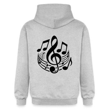 Flying Music Sheet Music and Music Clef - Gildan Unisex Softstyle® Midweight Hoodie - light heather grey - Back - Liana (172cm)