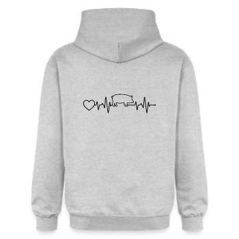 Schwein Herzschlag - Gildan Unisex Softstyle® Midweight Hoodie - Hellgrau meliert - Hinten - Liana (172cm)