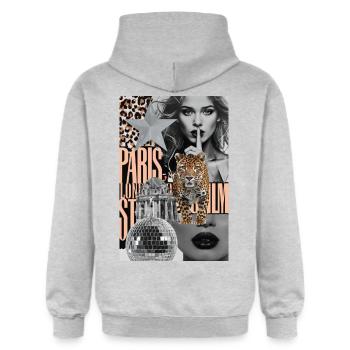 Collage Sweat à capuche imprimé léopard Stockholm Stylel - Sweat à capuche Softstyle® Gildan Unisexe - gris clair chiné - Dos - Liana (172cm)