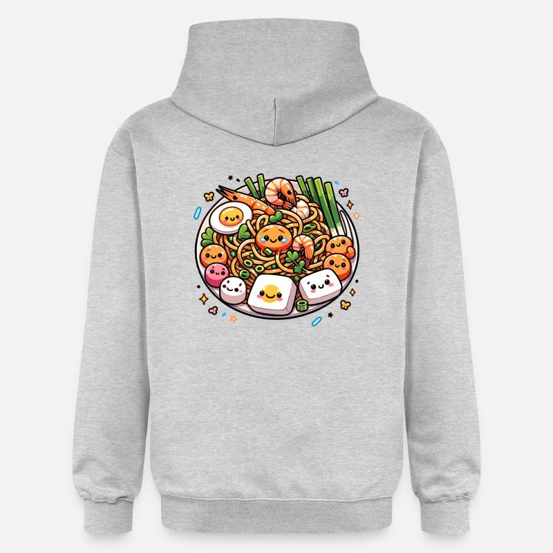 Pad Thaï Kawaii Nourriture - Sweat à capuche Softstyle® Gildan Unisexe - gris clair chiné