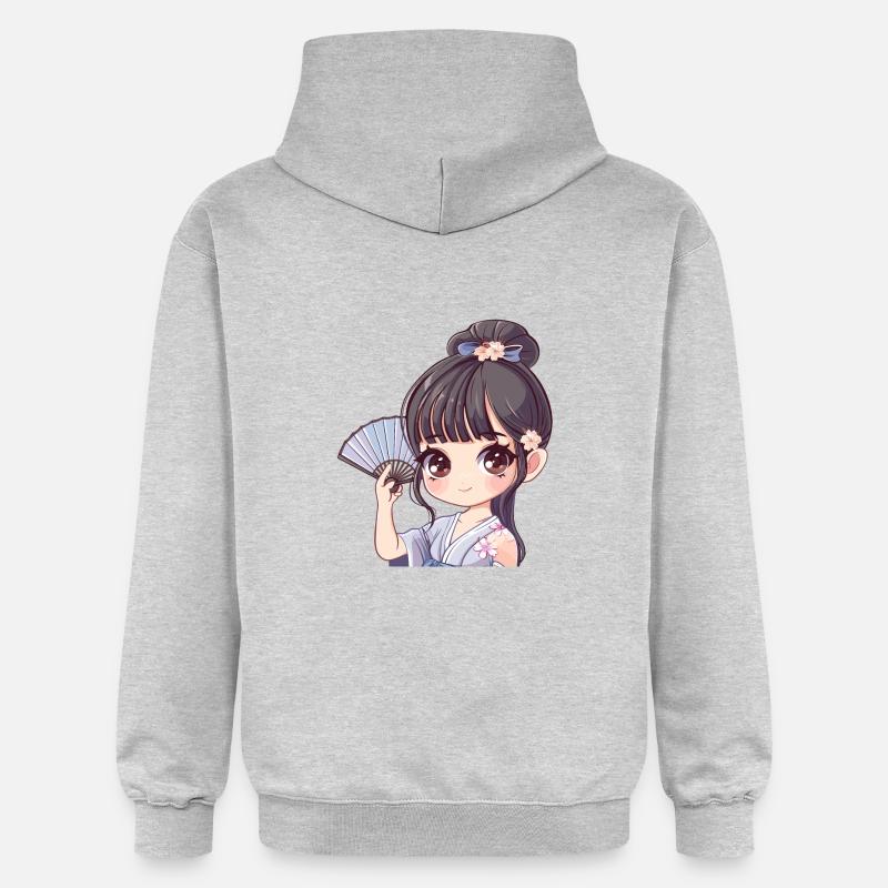 Fille d’anime avec ventilateur - Sweat à capuche Softstyle® Gildan Unisexe - gris clair chiné