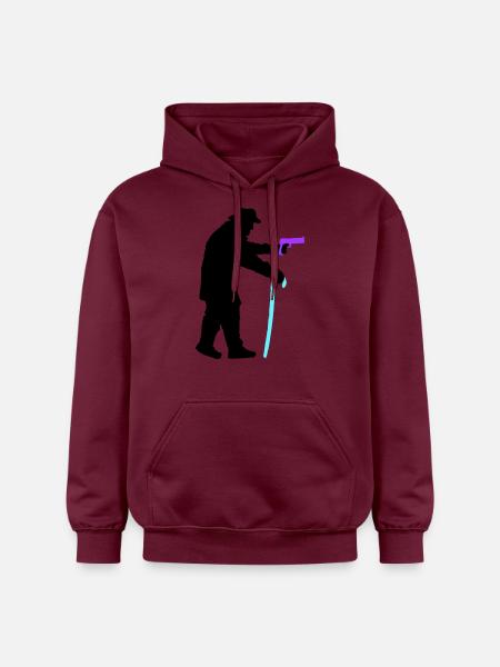 Grandpa robber silhouette with walking stick and gun - Gildan Unisex Softstyle® Midweight Hoodie - maroon