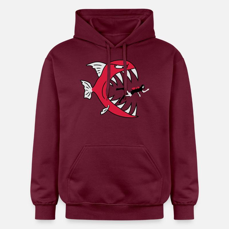 Monster Fish Eats Diver - Sweat à capuche Softstyle® Gildan Unisexe - maroon