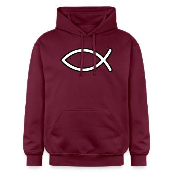 Jesus Fisch Symbol - Gildan Unisex Softstyle® Midweight Hoodie - Maroon - Vorne - Liana (172cm) & Jaron (178cm)