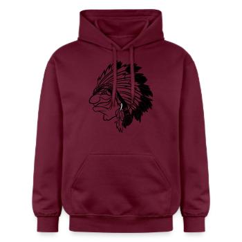Indianerhäuptling grinst listig Cartoon einfarbig - Gildan Unisex Softstyle® Midweight Hoodie - Maroon - Vorne - Liana (172cm) & Jaron (178cm)
