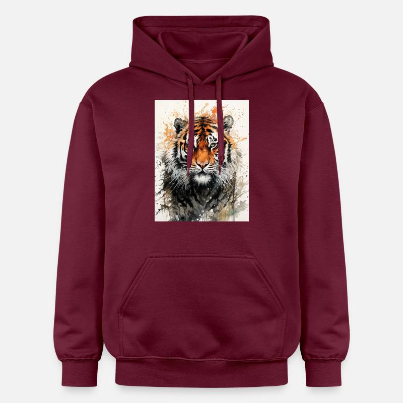 Tigre à l’aquarelle - Sweat à capuche Softstyle® Gildan Unisexe - maroon