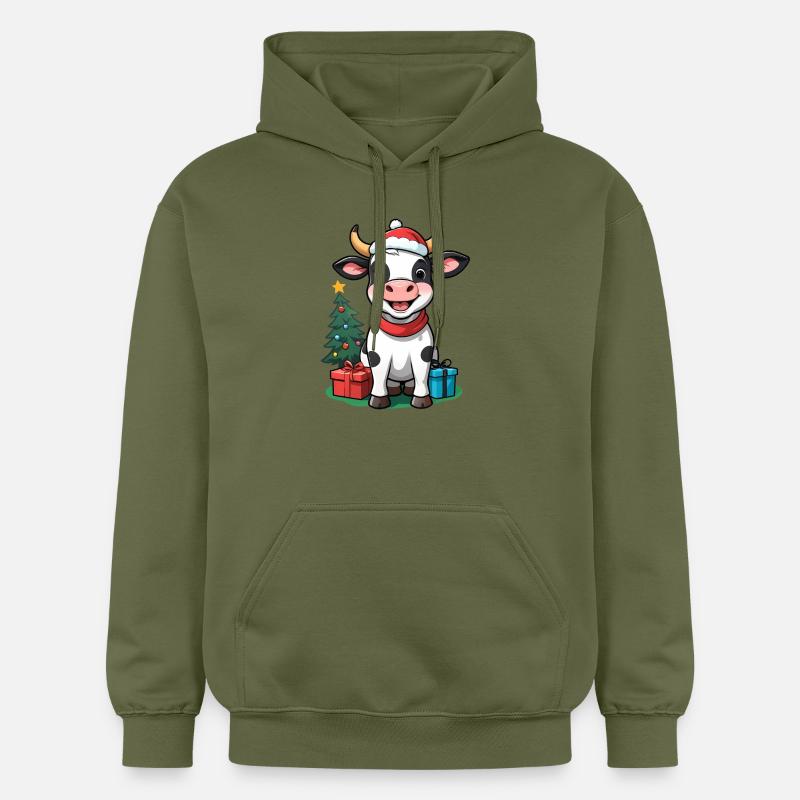 Vache mignonne célébrant Noël. - Sweat à capuche Softstyle® Gildan Unisexe - vert militaire