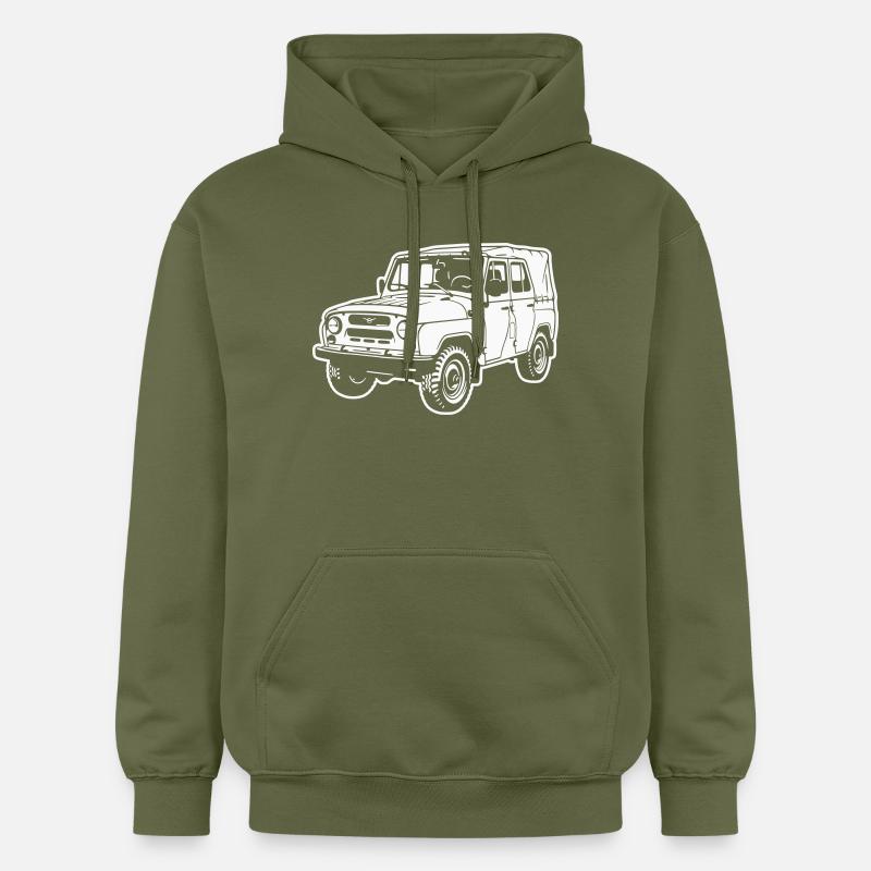 Véhicule tout-terrain UAZ (image différente) - Sweat à capuche Softstyle® Gildan Unisexe - vert militaire
