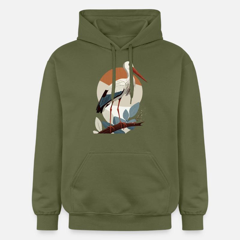 Cigogne, Oiseau, Naissance, Grossesse, Enceinte - Sweat à capuche Softstyle® Gildan Unisexe - vert militaire
