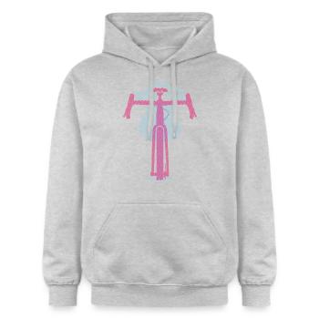 Minimalistisches Bike-Design Berge, optischer Effekt - Gildan Unisex Softstyle® Midweight Hoodie - Hellgrau meliert - Vorne - Liana (172cm) & Jaron (178cm)