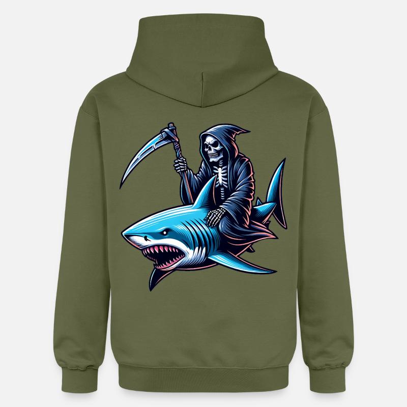 Skeleton Reaper chevauche un requin - Sweat à capuche Softstyle® Gildan Unisexe - vert militaire