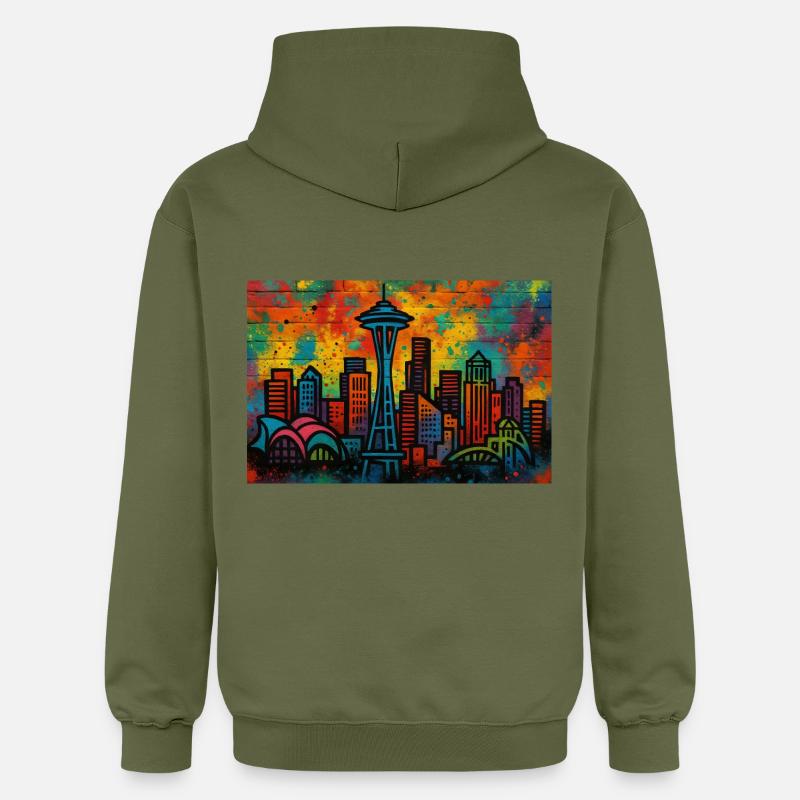 Graffiti der Seattle Skyline - Sweat à capuche Softstyle® Gildan Unisexe - vert militaire