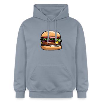 Bande dessinée Restauration rapide Burgers Hamburger Fromage Cheeseburgers - Sweat à capuche Softstyle® Gildan Unisexe - bleu - Devant - Liana (172cm) & Jaron (178cm)