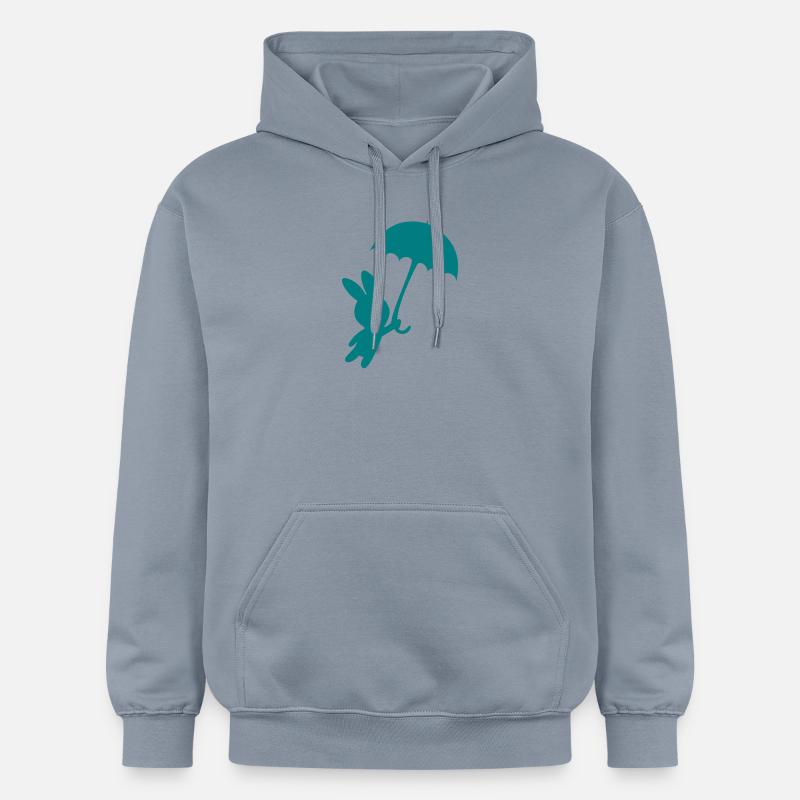 Lapin parapluie automne tempête mouche - Sweat à capuche Softstyle® Gildan Unisexe - bleu