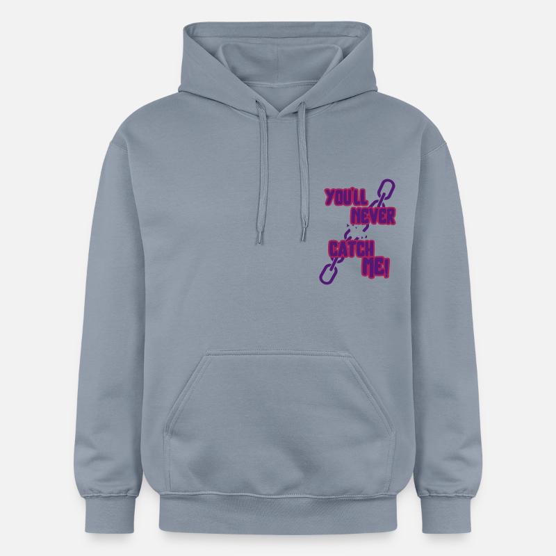 Tu ne m’attraperas jamais - Sweat à capuche Softstyle® Gildan Unisexe - bleu