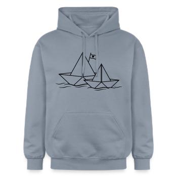 Papierschiff Herz Papierboot 2 Papierschiffe Paare - Gildan Unisex Softstyle® Midweight Hoodie - Blau - Vorne - Liana (172cm) & Jaron (178cm)
