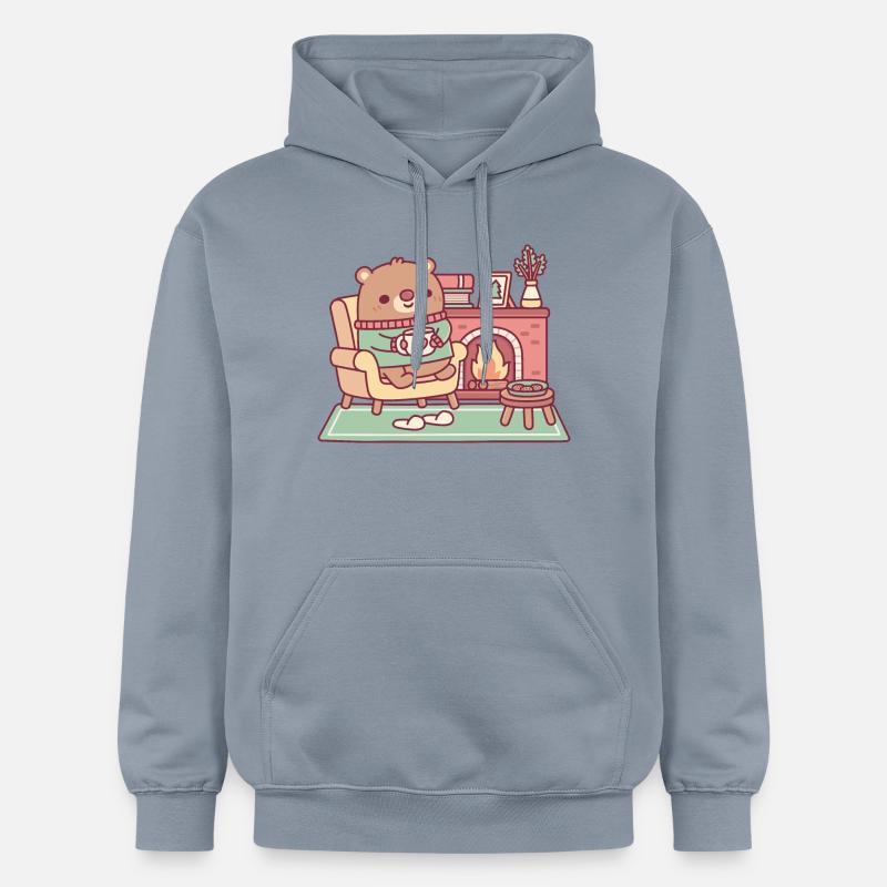 Ours brun mignon et cheminée confortable - Sweat à capuche Softstyle® Gildan Unisexe - bleu