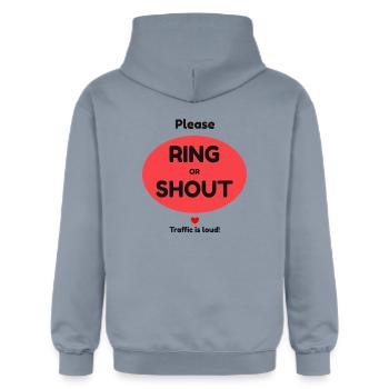 Ring or Shout! Traffic is loud! - Gildan Unisex Softstyle® Midweight Hoodie - Blau - Hinten - Liana (172cm)