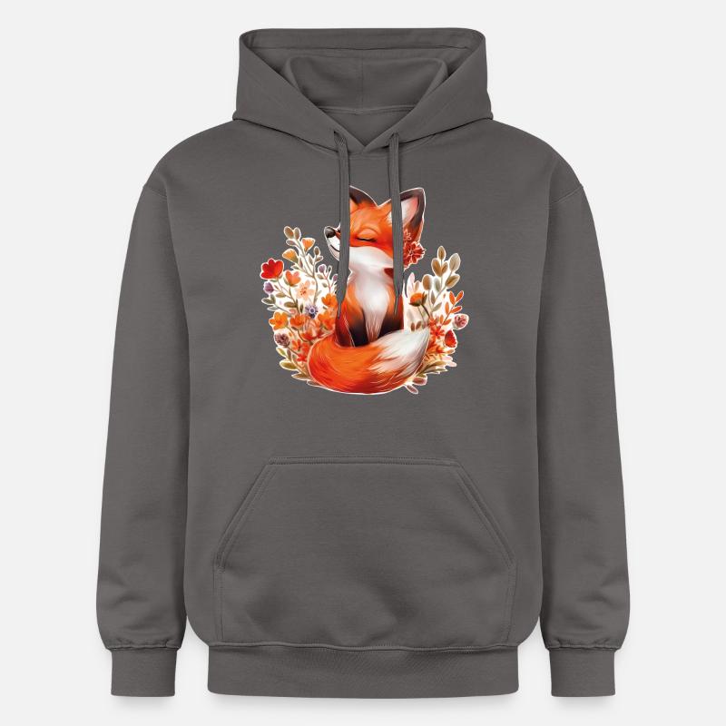 Renard avec des fleurs - Sweat à capuche Softstyle® Gildan Unisexe - gris foncé