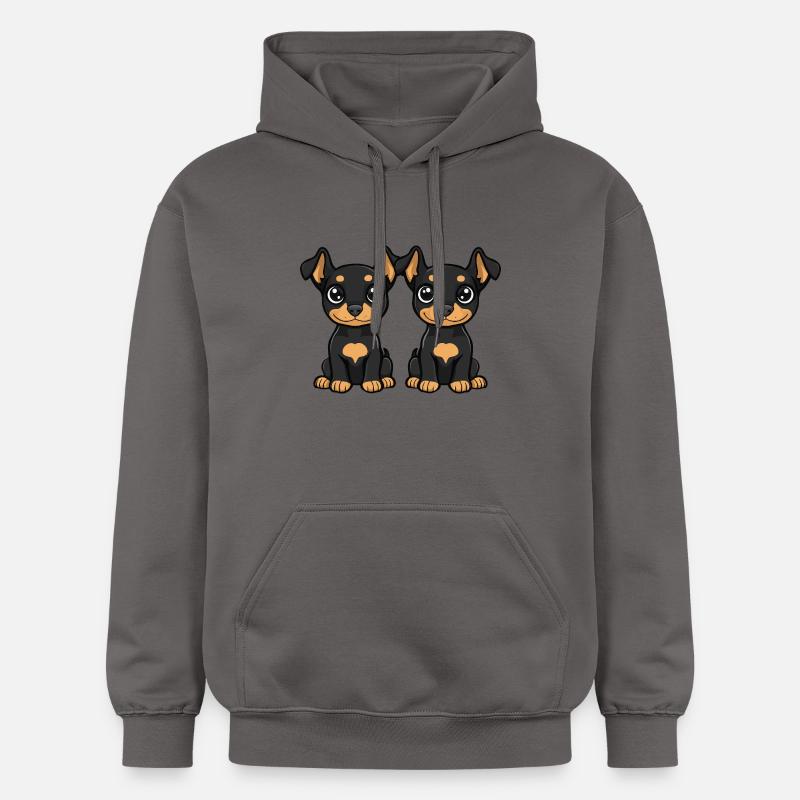 Bande dessinée de chien doberman - Sweat à capuche Softstyle® Gildan Unisexe - gris foncé