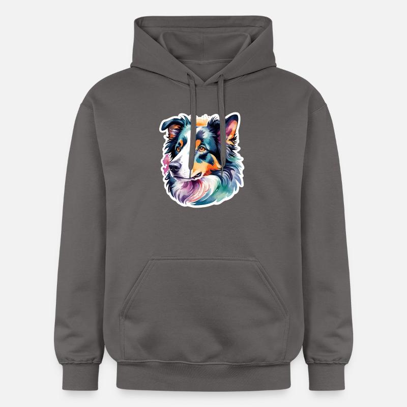 Border Collie Aquarelles - Sweat à capuche Softstyle® Gildan Unisexe - gris foncé