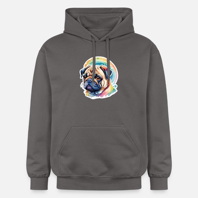 Aquarelles de carlin - Sweat à capuche Softstyle® Gildan Unisexe - gris foncé