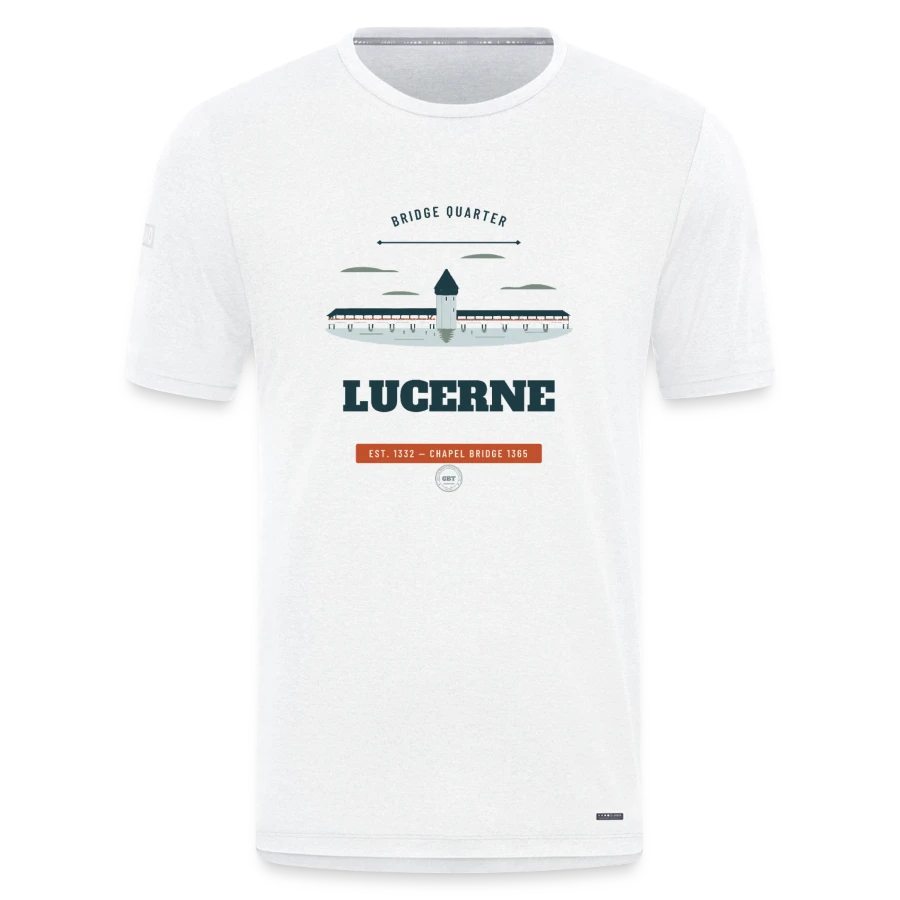 Lucerne badge on a jako pro casual t-shirt, white
